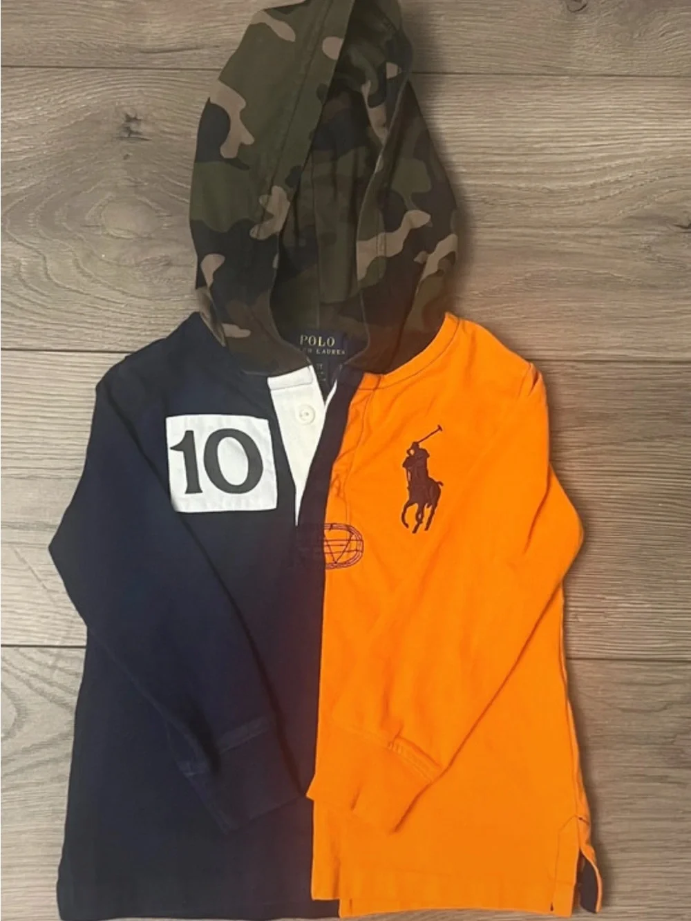Ralph Lauren Boys' Navy & Orange Camo Hooded Polo Shirt